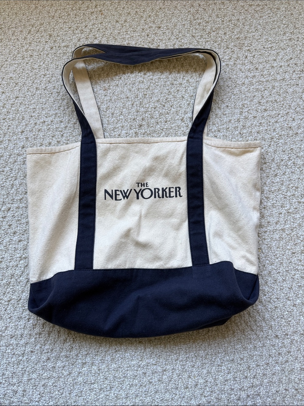 The New Yorker Canvas Vintage Tote Bag in Cream and Navy Blue